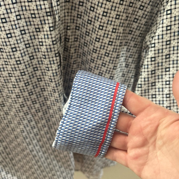 Buttercloth Shirt Mens L Blue Geometric Flip Cuff Casual Dress Button Up - Picture 4 of 11